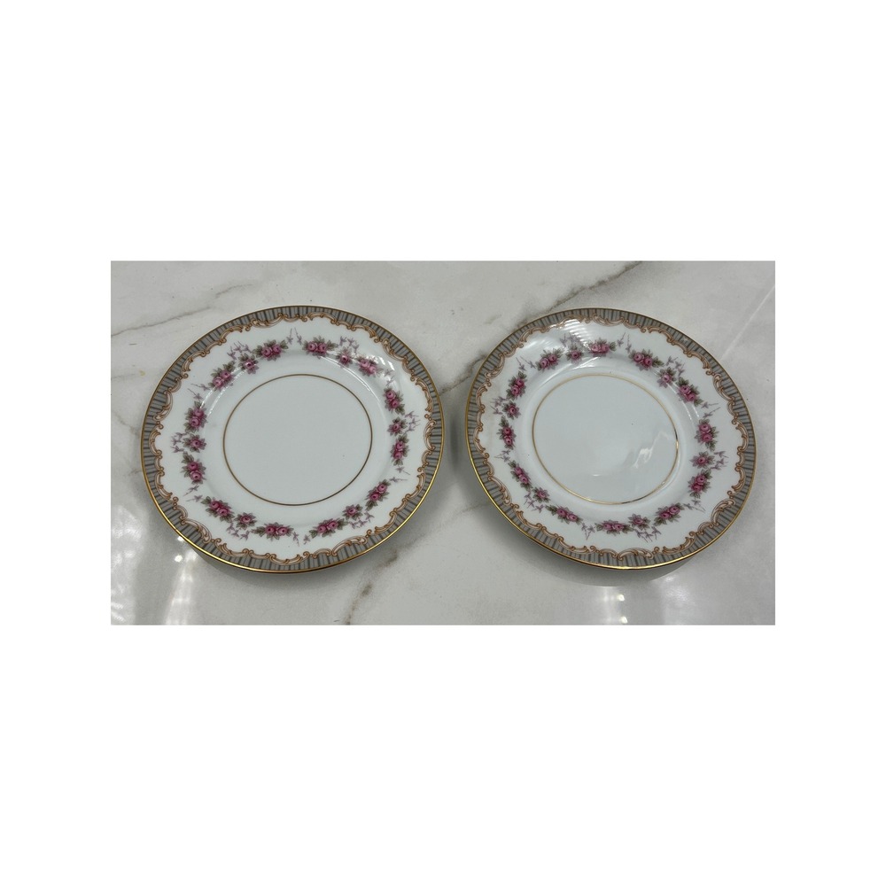 Noritake Bread Butter Plates Ridgewood 5201  Pink Rose Gold Trim Japan Set of 2